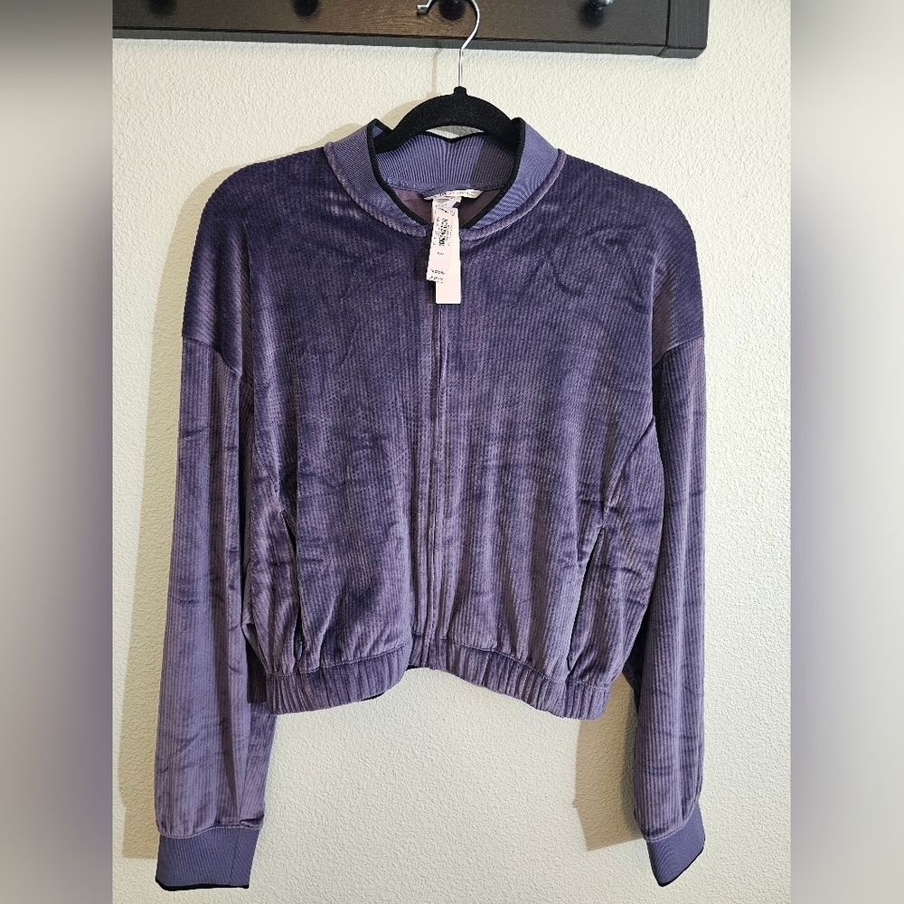 Victoria's Secret Purple Velour Ribbed bomber jacket. NWT MSRP $69.99
